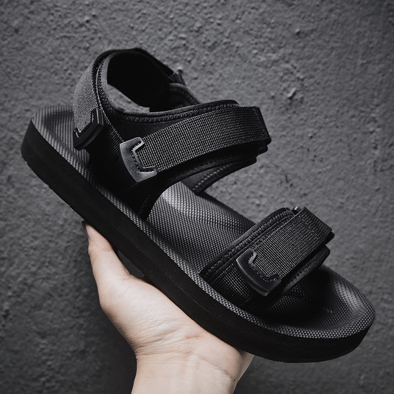 Men Shoes Velcro - Sandalias planas ajustables para pie ancho,