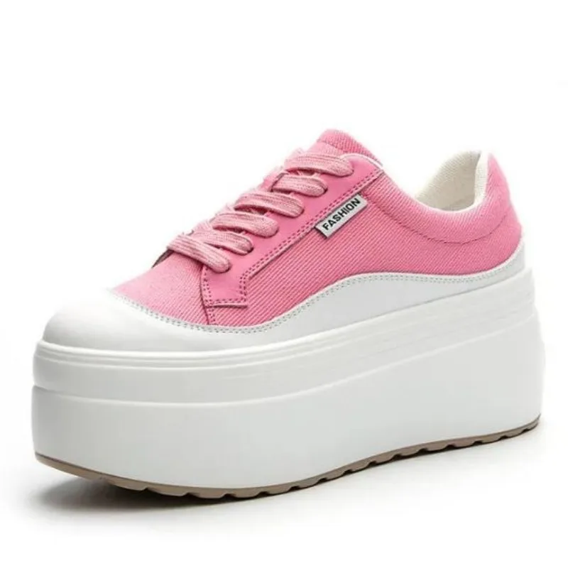 Canvas Sneaker High - 8cm nueva lona cuero genuino mujeres